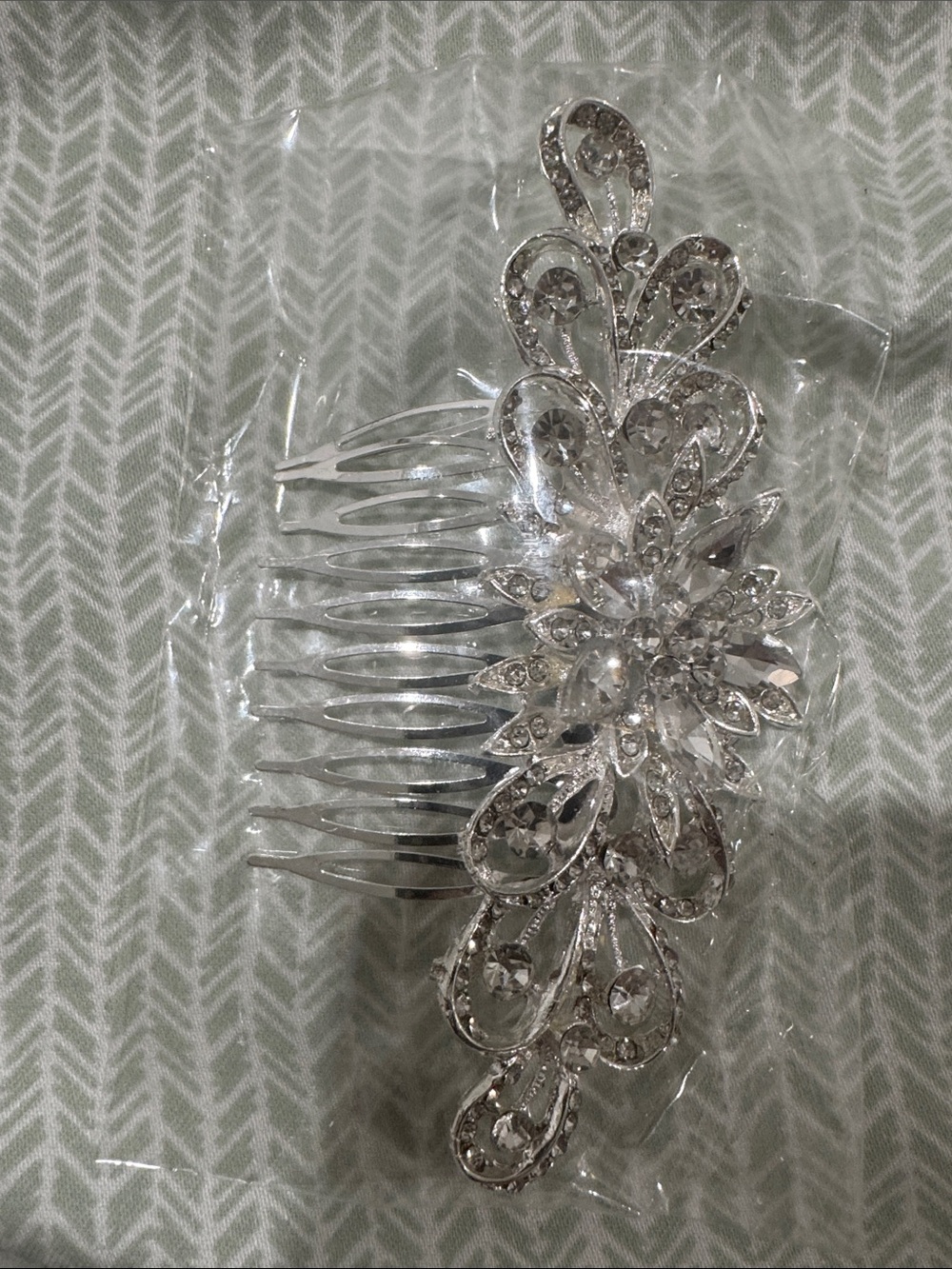 Silver Crystal Bridal Hair Comb - Elegant Floral Design